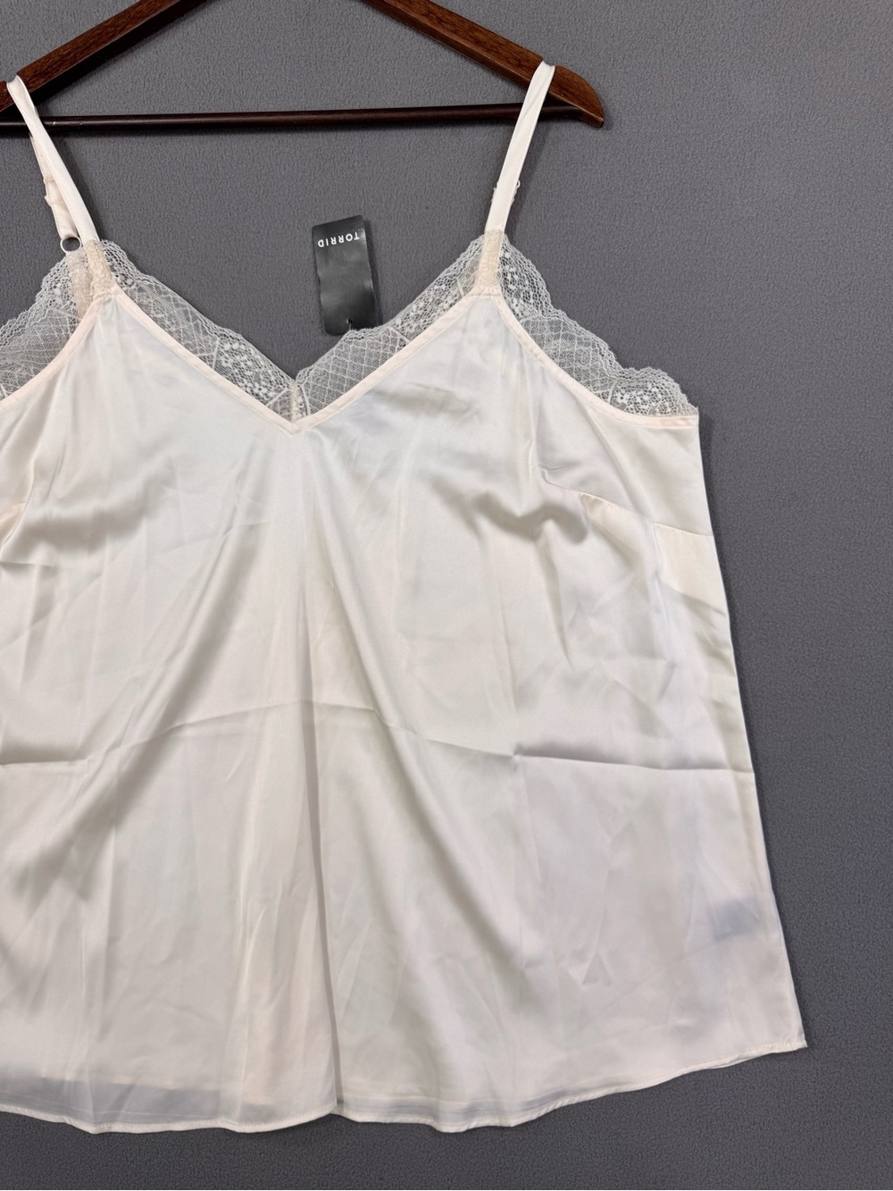 Torrid Satin Lace Trim Cami Ivory, Whisper White, Camisole, 1X - Picture 3 of 16